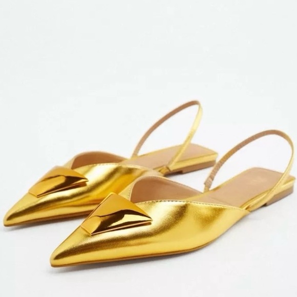 Zara Shoes - Zara Gold Metallic Slingback Flat | 6.5 | Embellished | New